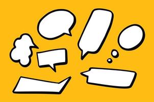 Hand drawn background set of cute speech bubbles in doodle style on yellow background vector