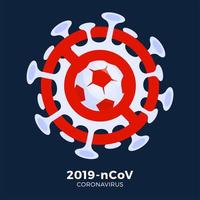 fútbol o balón de fútbol vector signo precaución coronavirus. detener el brote de 2019-ncov. peligro de coronavirus y brote de gripe de enfermedad de riesgo para la salud pública. cancelación de eventos deportivos y concepto de partidos