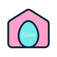 Happy Home Easter 2020 Card With Funny Vector Minimalist Icon. Staying at Home Badge in Quarantine. Covid-19 Reaction.