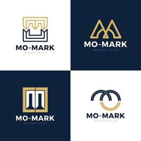 Unique modern creative elegant artistic black and gold color MO OM M O initial based letter icon logo set vector