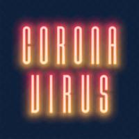 Danger coronavirus neon text suitable for web, infographics and apps. Isolated on red transparent background. Retro-futuristic style. vector