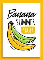etiqueta engomada de la fruta del verano del plátano. elemento de parche de moda con cita de plátano mano dibujar ilustración vectorial. vector