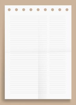 Crumpled Standard Two Lined Column Blank Series A4 Format Paper Size Vector Illustration