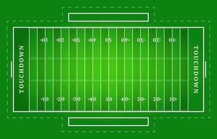 Flat green American football field. Top view of rugby field with line template. Vector stadium.