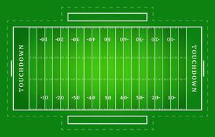 Flat green American football field. Top view of rugby field with line template. Vector stadium.