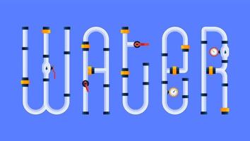 The Water Text Is Made in a Cartoon Style of Font in the Form of Water Pipes. Creative Concept vector