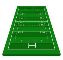 Perspective green rugby field. View from front. Rugby field with line template. Vector illustration stadium.