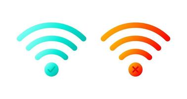 conjunto de iconos vectoriales de símbolos wifi inalámbricos con marca de verificación y marca x. vector