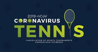 Tennis vector banner caution coronavirus. Stop 2019-nCoV outbreak. Coronavirus danger and public health risk disease and flu outbreak. Cancellation of sporting events and matches concept