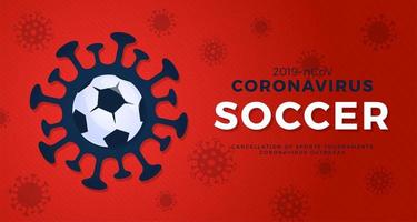 Soccer vector banner caution coronavirus. Stop 2019-nCoV outbreak. Coronavirus danger and public health risk disease and flu outbreak. Cancellation of sporting events and matches concept