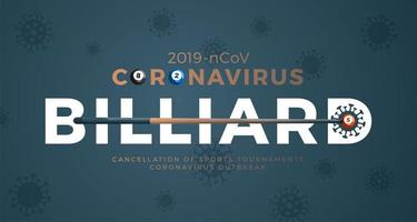 billar vector banner precaución coronavirus. detener el brote de 2019-ncov. peligro de coronavirus y riesgo para la salud pública, enfermedad y brote de gripe. cancelación de eventos deportivos y concepto de partidos