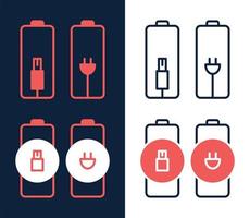 battery charger by electric plug vector icon on white background