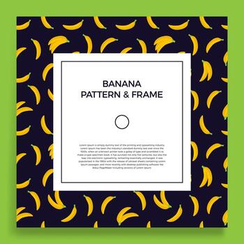 una postal cuadrada con patrones transparentes de plátano. banner de marco de vector con plátanos de frutas amarillas. Ilustración de verano con un espacio vacío para texto.