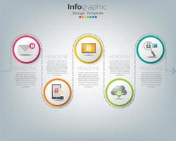 Los iconos y el vector de diseño infográfico se pueden utilizar para el diseño de flujo de trabajo, diagrama, informe, diseño web. concepto de negocio con opciones, pasos o procesos.