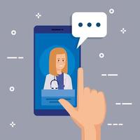 hand using smartphone for online medicine vector