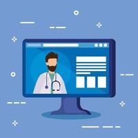 online medicine with doctor and computer vector