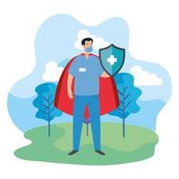 super paramedic with shield and hero cloak vector