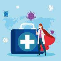 super doctor with hero cloak and first aid kit vector