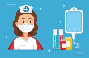 super nurse with heroine cape and medical icons vector