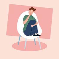 man sitting on the chair with stress attack vector