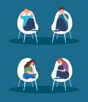 people sitting on chairs with stress and depression vector