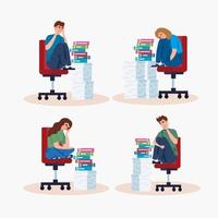 people sitting on chairs with stress attack and stacks of documents vector