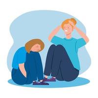 mujeres sentadas en el suelo con estrés y depresión vector