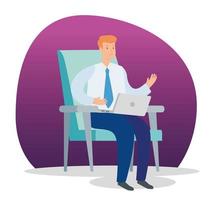 businessman sitting on the chair with laptop vector