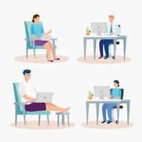People sitting on chairs with laptops vector