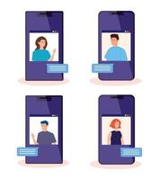 people in a video conference via smartphone vector