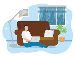 Man working on the laptop indoors vector