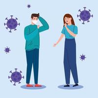 young couple with coronavirus symptoms vector