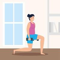 woman working put with dumbbells indoors vector