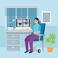Woman in a video call in the office vector