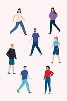 group of young people avatar characters vector