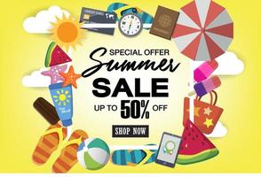 Summer super sale banner template on color background. vector