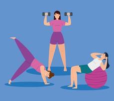 Young women exercising together vector