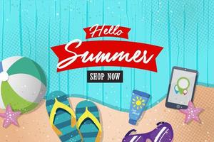 Summer super sale banner template on color background. vector