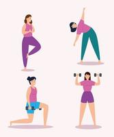group young women practicing exercise vector
