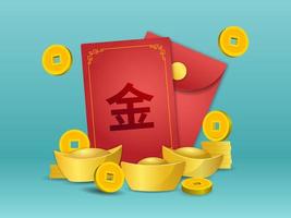 Chinese Angpao with golden coin and ingot