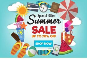 Summer super sale banner template on color background. vector