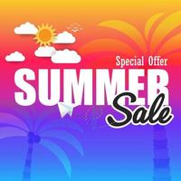 Summer super sale banner template on color background. vector