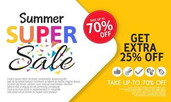 Summer super sale banner template on color background.