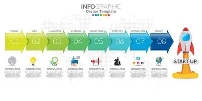 Elementos infográficos con iconos en concepto de puesta en marcha. vector