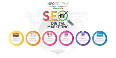 Digital online marketing banner with icons for business contents.