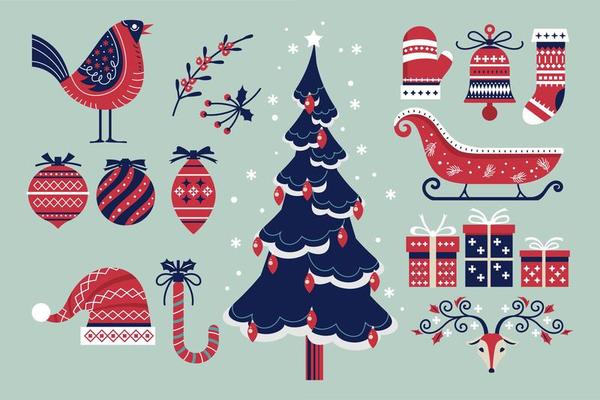 Set of Christmas and New Year elements