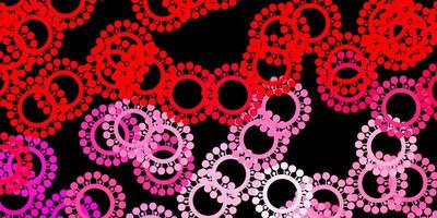 Dark red vector background with covid-19 symbols.