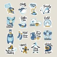 Winter stickers with phrases for Christmas season vector