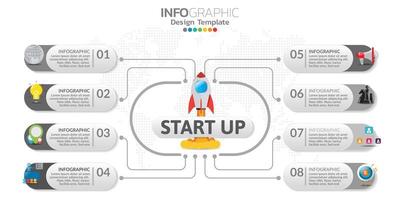 Elementos infográficos con iconos en concepto de puesta en marcha. vector