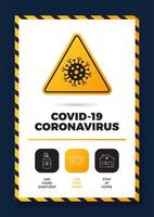 prevención de covid-19 todo en uno icono póster vector